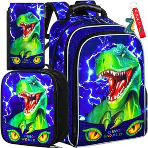 gxtvo 3PCS Shark Backpack for Boys, 16" Kids Bookbag with Lunch Box, Water Resistant Elementary Prechool Toddler Shool Bag - Blue Dr.Shark
