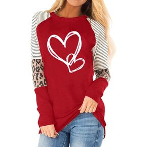 Woffccrd Womens Valentine's Day Shirts Plaid Long Sleeve Raglan Love Heart T-Shirts St. Patrick's Day Spring Tops