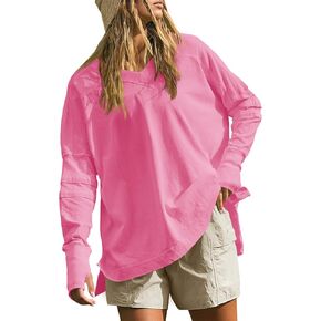 Tankaneo Womens Long Sleeve Tunic Tops Casual V Neck Oversized Shirts with Thumb Holes