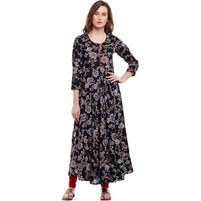 Tissu Rayon Floral Printed Flared Kurta with Buttons