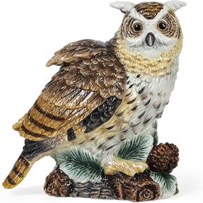 Ceramic Large Collectible Figurines Statue，3D Hand-Painted Owl Home Decoration- 9.45" H