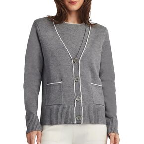 ELLEN TRACY Women's Cardigan Sweater, Demi 4-Button V-Neck Ladies Light Long Sleeve Top for Summer and Fall