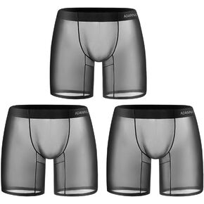 Gogobear Men's Sheer Ice Silk Boxer Briefs Sexy Super Thin Seamless Trunk Underwear Bulge Pouch Panties