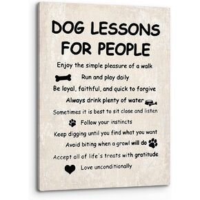PHAMTE Funny Dog Lessons For People Wall Art,Funny Dog Saying Print Framed Canvas Painting Artwork Home Bedroom Living Room Girls Room Decor（11x14 Inch）