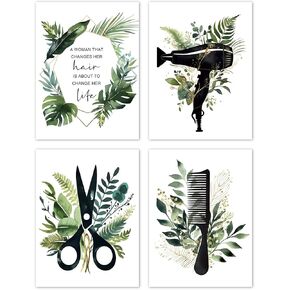 TLESKE Boho Hair Beauty Salon Posters Prints Unframed Set of 4, Cosmetology Wall Art Prints Decor for Hair Beauty Salon, Hairdresser Glam Hair Stylist Wall Pictures Gifts, 8x10 Inches