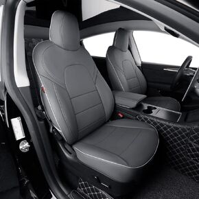 EKR Custom Fit Model 3 Car Seat Covers for Tesla Model 3 2017 2018 2019 2020 2021 2022 2023 - Leather (Black/White)