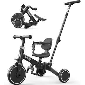 besrey Toddler Bike with Parent Steering Push Handle for 1-3 Years Old Girls and Boys, Foldable Kids Push Tricycle, Toddler Trike with Removable Pedals, Height Adjustable Seat