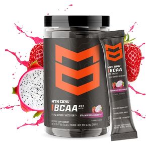 MTN OPS BCAA 2:1:1 Amino Acids Supplement Powder for Rapid Muscle Recovery & Repair with Zero Sugar & Gluten Free, 30 Servings (Peach Mango)
