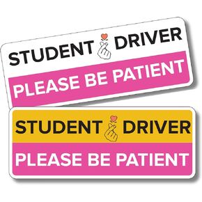 Pink Student Driver Sticker for Car (Non-Magnetic) - 2 Pack 8 Inches - Waterproof, Fade Resistant - Please Be Patient Student Driver Sticker Strong Adhesive