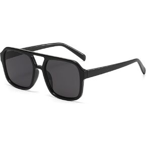Retro Aviator Sunglasses for Women Men 70s Vintage Trendy, Square Retro Double Bridge Aviators Sun Glasses