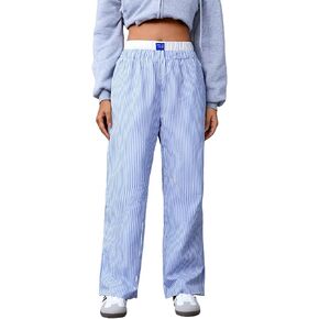 MakeMeChic Women's Striped Elastic Waist Wide Leg Trousers Y2K Long Pants Loungewear