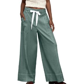Womens Comfy Wide Leg Pants Drawstring Elastic Waist Flowy Palazzo Pants Business Casual Lounge Pants with Pockets