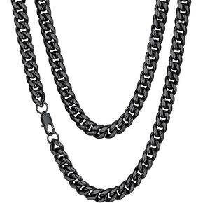 FaithHeart Stainless Steel Miami Cuban Link Chain for Men, 6/10/14mm Black/Gold Plated Chunky Hip Hop Cuban Chain Mens Solid Thick Curb Chain Necklace 14"-30" Length, with Gift Box