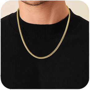 Italian Solid 14k Gold/Silver Chain Necklace for Men, 4mm 5mm Cuban Link Chain Necklace for Men, Sturdy & Comfortable & Shiny 16/18/20/22/24/26 Inchs