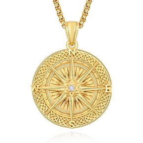 KINGWHYTE Compass Pendant 925 Sterling Sliver Irish Celtic Knot Compass Necklace Graduation Birthday Jewelry(Gold)