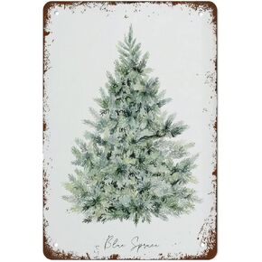 Retro Metal Sign Vintage Tin Sign Blue Spruce Winter Trees Print Farmhouse Winter Sign Evergreen Christmas Wall Art Plaque Retro Wall Decor Poster For Kitchen Bar Coffee Home Bedroom Garage 8x12 Inch
