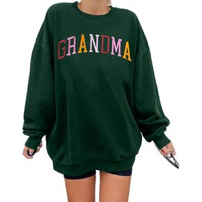 YI XIANG RAN Grandma Sweatshirts Women Grandma Embroidered Shirt Grandma Oversize Sweatshirt Grandma Long Sleeve Pullover Top(Green, Large)