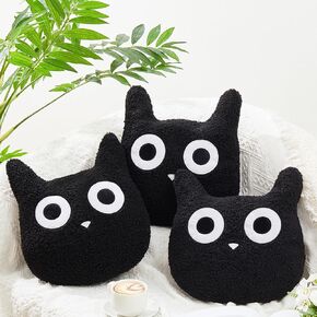 3 Pcs Black Cat Throw Pillow Cat Plush Black Cat Filling Full Lamb Pillow Birthday Christmas Party Gifts Cat Shape Design Lumbar Back Cushion for Cat Lovers