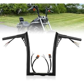 12" Rise Pre-wired Ape Hangers Softail Handlebars with CAN-Bus/Turn Signal Wire Harness 1 1/4" Bat Wing Meathook Bar for 1996-2006 Harley Softail/Dyna/Sportster/Road King, Chrome