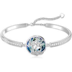 TOUPOP Tree of Life Initial Bracelet for Women 925 Sterling Silver Family Tree Blue Crystal Jewelry Valentines Day Anniversary Birthday Gifts for Her Girlfriend Mom Wife