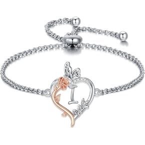 TOUPOP Valentines Day Gifts Rose Heart Bracelet Initial Bracelet for Women Sterling Silver Butterfly Letter Link Bracelet Anniversary Birthday Jewelry Gifts for Her Wife Girlfriend Mom