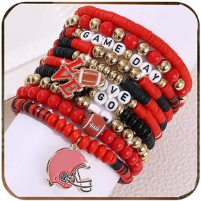 Football Bracelets for Women Game Day Bracelets for Women Beaded Sports Bracelets Clay Heishi Stackable Stretch Bracelets Set Game Day Outfits Accessories Football Bracelets Bulk Football Jewelry