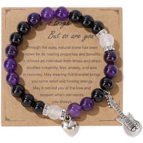 Inspirational Gifts for Women Men - Get Well Soon Crystal Heart Guitar Bracelets Healing Relaxation Chakra Bracelet for Graduation Birthday Christmas Mothers day Y2K Star Valentines Teacher Appreciation Gifts