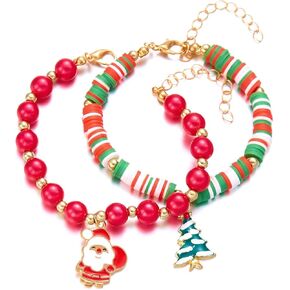 2/3 Pcs Christmas Xmas Bracelets for Women Polymer Clay Santa Claus Snowflake Elastic Bracelet Bead Stretch Bracelet Set Acrylic Holiday Charm Jewelry Gift