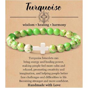 Cross Bracelet for Women Beaded Cross Bracelet WWJD Jesus Bracelets 8mm Natural Gemstone Crystal Bracelet Religious Christian Gifts for Women Trendy Stocking Stuffers