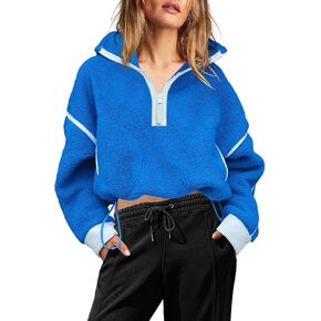 Yanekop Womens Half Zip Sherpa Pullover Cropped Fleece Sweatshirts Athletic Fleece Zip Up Fuzzy Sweater Jacket (Blue Mixed,M) in Kuwait