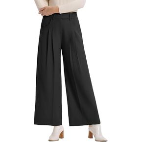 ALLOVIN Womens High Waisted Pleated Wide Leg Dress Pants with Elastic Back for Work Casual