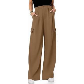 UEU Cargo Pants Women High Waisted Wide Leg Baggy Business Casual Work 2025 Trendy Fashion Loose Travel Soft Professional Dress Trousers Slacks Bottoms with Pockets L 28 Inseam