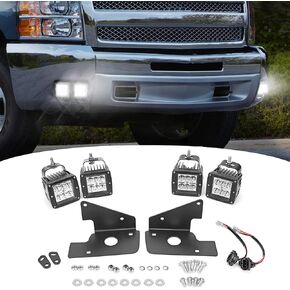 Dasen 3 inch 24W LED Fog Light Pods & Front Hidden Bumper Mounting Bracket Kit Compatible with Silverado 1500 2007-2013, Fit Silverado 2500 2007-2014