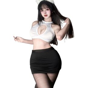 Women's sexy cosplay secretary outfit nightclub club hollow out slit hip hugging tight fitting clothing
