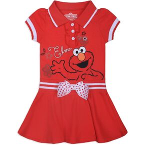 Sesame Street Elmo Girls’ Polo Dress for Infant and Toddler – Red/White