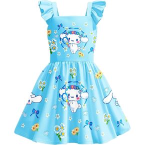Girls Princess Dress Toddler Ruffle Sleeves Cartoon Casual Clothes Cute Anime Playwear Dresses