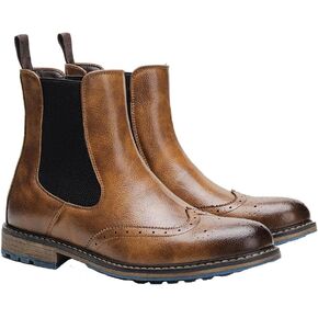 Harssidanzar Mens Chelsea Boots,Stylish and Comfort Leather Slip On Casual Dress Boots Slip-On Boots Shoes for Men KM304US