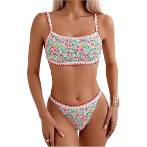 SOLY HUX Women's Floral Print Swimsuit Spaghetti Strap Bikini Sets Two Piece Bathing Suits