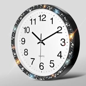 Bling Crystal Round Wall Clock for Wall Decoration,Design Glass Diamond Rhinestone Lace Clock Sparkle Home Decor. AA Battery is not Included. (White 12x12x2 inches)