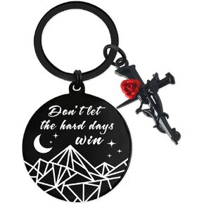 Inspirational Gifts for Women Men - Encouragement Quotes Don't Let The Hard Days Win Rose Keychain Cross Pendant Keyring Gift for Girls Friends Female Christmas Thanksgiving Birthday Halloween Present