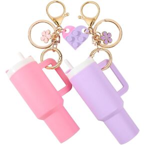 2Pcs Mini Tumbler Keychain Chapstick Holder, Matching Heart Keychains for Couples Best Friends, Backpack Accessories