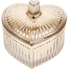 Cabilock Glass Heart Shaped Jewelry Box Candy Dish with Lid Ring Earring Trinket Storage Box Vintage Jewelry Trinket Holder Box Organizer Decorative Jar