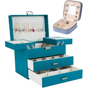 Dajasan 4 Layers Jewelry Box for Women + Velvet Travel Jewelry Box