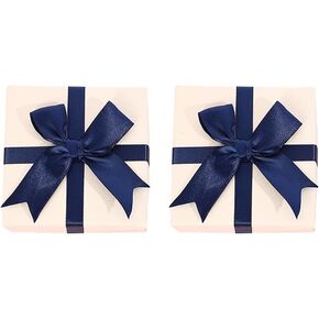 GSHLLO 2 Pcs Paper Jewellery Boxes Small Gift Boxes Bowknot Ring Necklace Box Bracelet Cardboard Boxes Square Earring Box with Lids for Christmas Birthday White with Black Ribbon