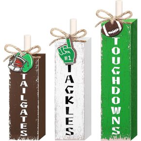 Redbaker 3 Pcs Football Tiered Tray Decor Football Decorations for Home Wooden Football Tabletop Decor Football Centerpieces for Table Rustic Football Block Sign for Fall Autumn Shelf(Vintage Style)