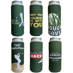Boating Themed Coozies - Great Gift for Any Sailor - Premium Neoprene Material - 6 Pack (Standard 12oz Slim/Seltzer Can)