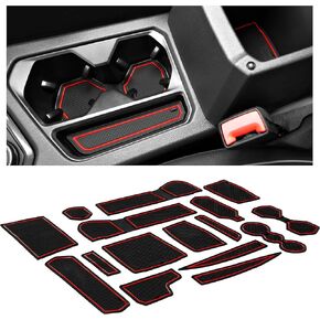 CupHolderHero يناسب ملحقات Volkswagen VW Tiguan 2018-2024 الداخلية المخصصة الفاخرة غير القابلة للانزلاق المضادة للغبار حامل الأكواب، سجادات بطانة وحدة التحكم المركزية، بطانات جيب الباب مجموعة 16 قطعة (زخرفة حمراء) in Kuwait