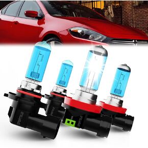 Compatible With Dodge Dart (2013 2014 2015) halogen Headlight Bulbs, 9012/HIR2 High Beams*2 + h11 fog Beams*2, Super Brighter Headlights, Pack Of 4
