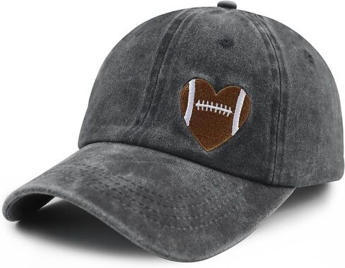Football Heart Hat for Men Women, Adjustable Cotton Embroidered Heart Football Baseball Cap in Kuwait