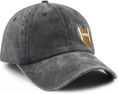 Football Heart Hat for Men Women, Adjustable Cotton Embroidered Heart Football Baseball Cap in Kuwait